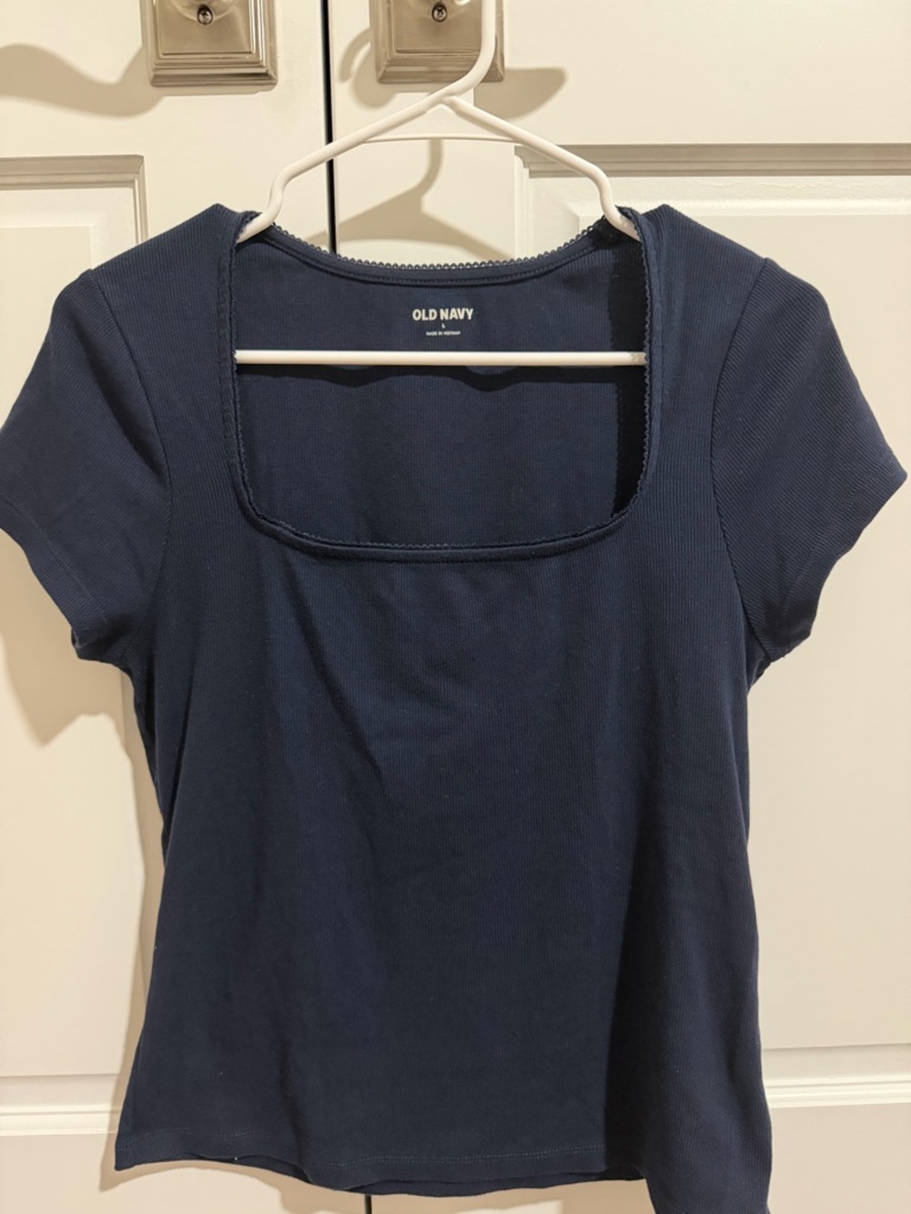 Old Navy Women's Ribbed Navy Square Neck Short Sleeve Top